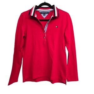 Tommy Hilfiger Red Long Sleeve‎ Polo Top Women Small Preppy Nautical Coastal y2k